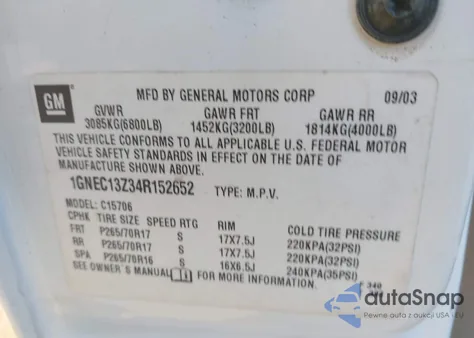 2004 Chevrolet Tahoe Ls z USA, uszkodzony, nr VIN 1GNEC13Z34R152652